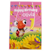 Custom Gift Bag für Mädchen 1. Geburtstag - Ladybu Mittlere Geschenktüte (Rückseite)