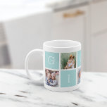 Custom Gigi Großmutter 5 Foto Collage Kaffeetasse<br><div class="desc">Mit diesem einfachen Design, das fünf Ihrer Lieblings-Instagram-Fotos umfasst, erstellen Sie einen Sake für Oma, der in einer Collage mit abwechselnden Quadraten in pastellfarbenem Minzgrün angeordnet ist und "Gigi" mit einem Herzstück auf dem letzten Platz ausdrückt. Personalisieren Sie Ihre Enkelkinder mit den Fotos ihrer Lieblingskinder für ein wertvolles Geschenk für...</div>