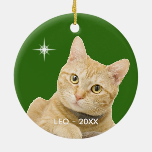 Custom Ginger Tabby Cat Foto auf Green Keramik Ornament (Hinten)