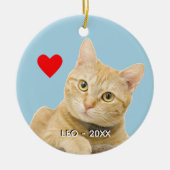 Custom Ginger Tabby Cat Foto auf Light Blue Keramik Ornament (Vorne)