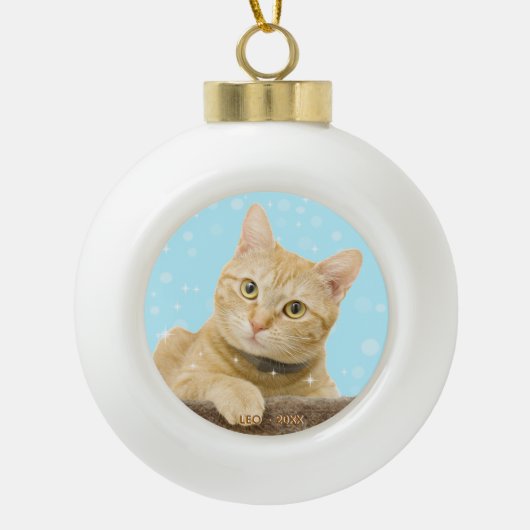 Custom Ginger Tabby Cat Foto Keramik Kugel-Ornament (Vorderseite)