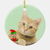 Custom Ginger Tabby Cat Foto mit Niedlichem Elf Keramik Ornament (Hinten)