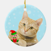 Custom Ginger Tabby Cat Foto mit Niedlichem Elf Keramik Ornament (Hinten)