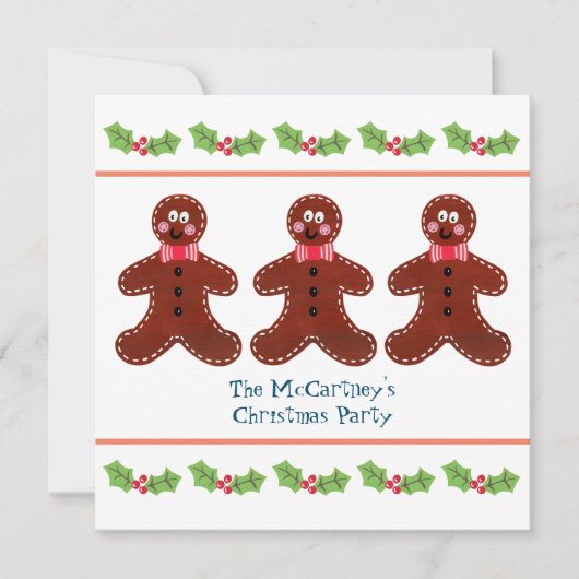 Custom Gingerbread Man Weihnachts-Party Einladung (Vorderseite)