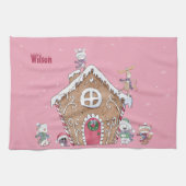 Custom Gingerbrot House Ice Skaten Snowy Day Geschirrtuch (Horizontal)
