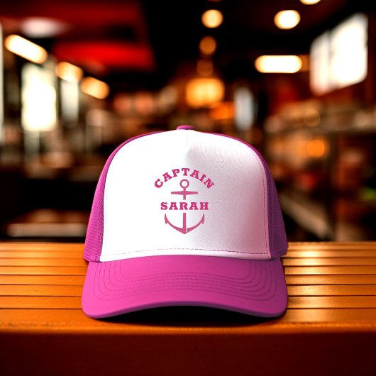 Custom Girl Captain Boat Nautical Anchor Pink Hat Truckerkappe