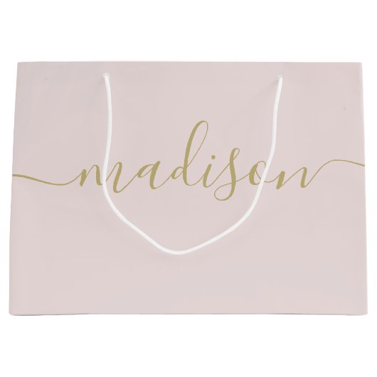 Custom Girl Chic Feminine Gold Script Blush Pink Große Geschenktüte (Vorderseite)