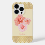Custom Girl Floral Pink and Golden Damask Lace Case-Mate iPhone Hülle (Rückseite)