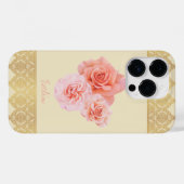 Custom Girl Floral Pink and Golden Damask Lace Case-Mate iPhone Hülle (Rückseite (Horizontal))