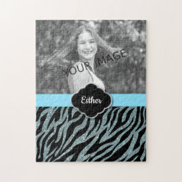 Custom Girl Glitzer Silver Aquamarin Foto Template Puzzle