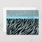 Custom Girl Glitzer Silver Aquamarin Zebra Glam Na Postkarte (Vorne/Hinten)