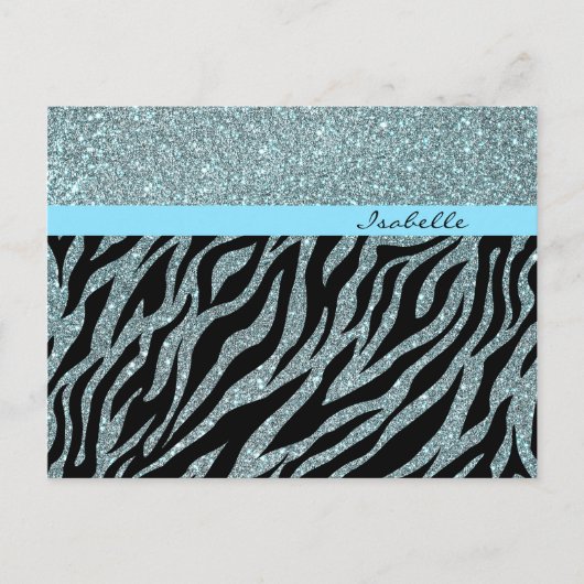 Custom Girl Glitzer Silver Aquamarin Zebra Glam Na Postkarte (Vorderseite)