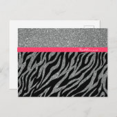 Custom Girl Glitzer Silver Pink Zebra Glam Name Postkarte (Vorne/Hinten)