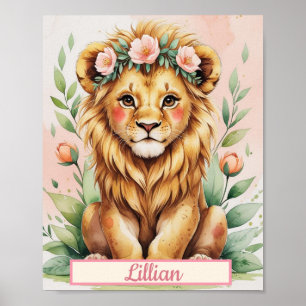 Custom Girl Jungle Kinderzimmer Watercolor Baby Li Poster