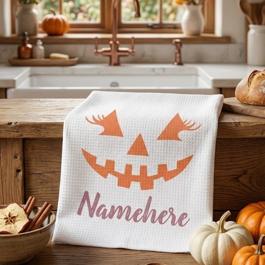 Custom Girl Kürbislaterne Pumpkin Halloween Geschirrtuch