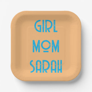 custom GIRL MOM BABY SHOWER peach Paper Plate Pappteller