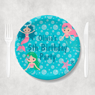 Custom Girl Name Kids Mermaid Geburtstagspartei Pappteller