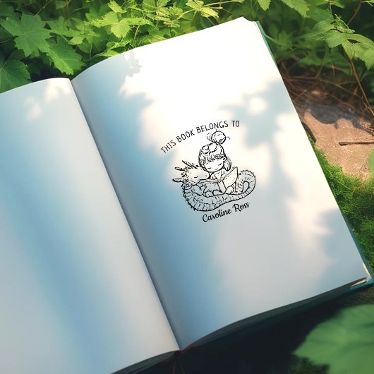 Custom Girl Reading mit Dragon Buchzeichen Gummistempel