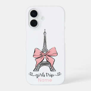 Custom Girl Trip Eiffelturm & Pink Bow iPhone 16 Hülle