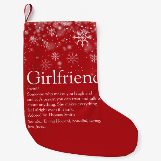 Custom Girlfriend Definition Quote Holiday Snow Kleiner Weihnachtsstrumpf (Vorderseite)