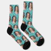 Custom Girlfriend Foto Aquamarin Blue Polka Dots L Socken (Rechts)