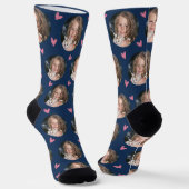 Custom Girlfriend Foto Navy Blue Liebe Socken (Gewinkelt)