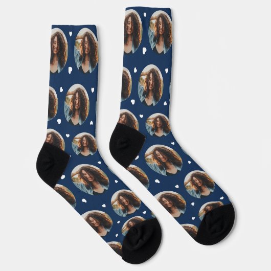 Custom Girlfriend Foto Navy Blue Liebe Socken (Rechts)