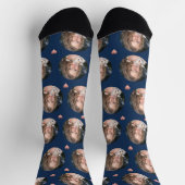 Custom Girlfriend Foto Navy Rose Gold Heft Socken (Oben)