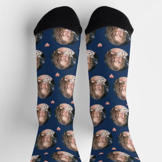 Custom Girlfriend Foto Navy Rose Gold Heft Socken (Oben)