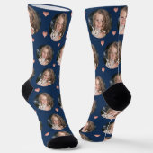 Custom Girlfriend Foto Navy Rose Gold Heft Socken (Gewinkelt)
