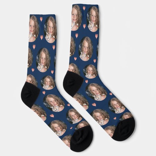 Custom Girlfriend Foto Navy Rose Gold Heft Socken (Rechts)