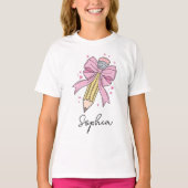 Custom Girls Back to School Coquette Pencil Bow T-Shirt (Vorderseite)