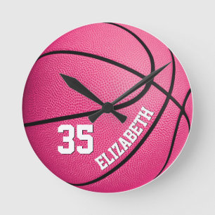 custom girls basketball pink runde wanduhr