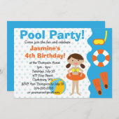 Custom Girl's Birthday Pool Party Einladung (Vorne/Hinten)