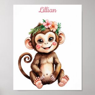 Custom Girl's Dschungel Themed Kinderzimmer Giraff Poster