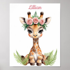 Custom Girl's Dschungel Themed Kinderzimmer Giraff Poster