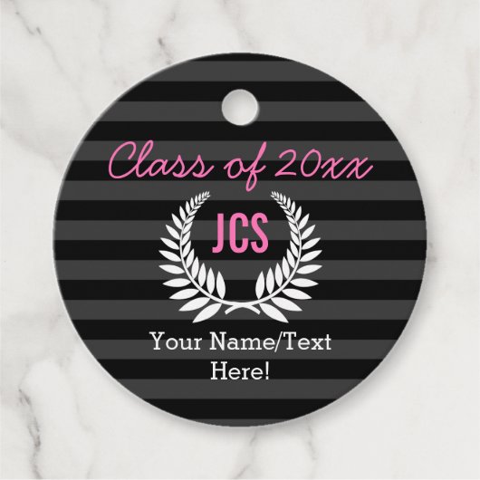 Custom Girls Graduation Party Black Pink Monogram Geschenkanhänger (Vorderseite)