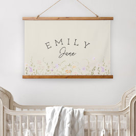 Custom Girls Name Sign Wildflower Nursery Decor Wandteppich Mit Holzrahmen