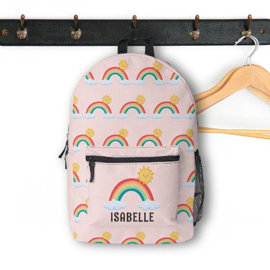 Custom Girls Name Whimsical Rainbow Kids Pink Bedruckter Rucksack