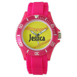 Custom Girls Sporty Pink FastpitchSoftball Watch Armbanduhr