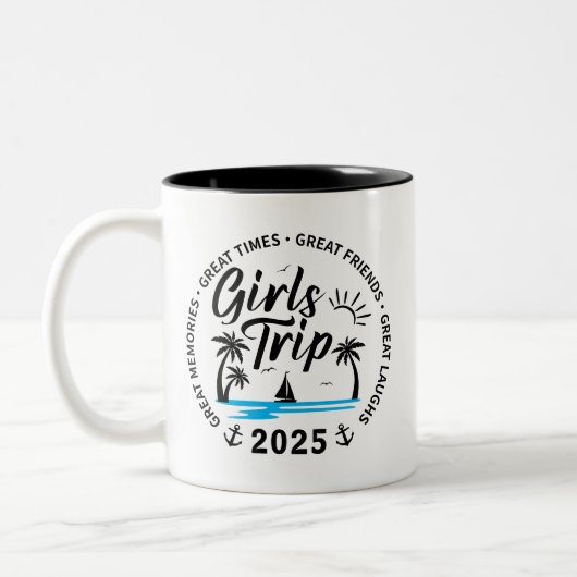 Custom Girls Trip Group Matching Beach Vacation Zweifarbige Tasse (Links)