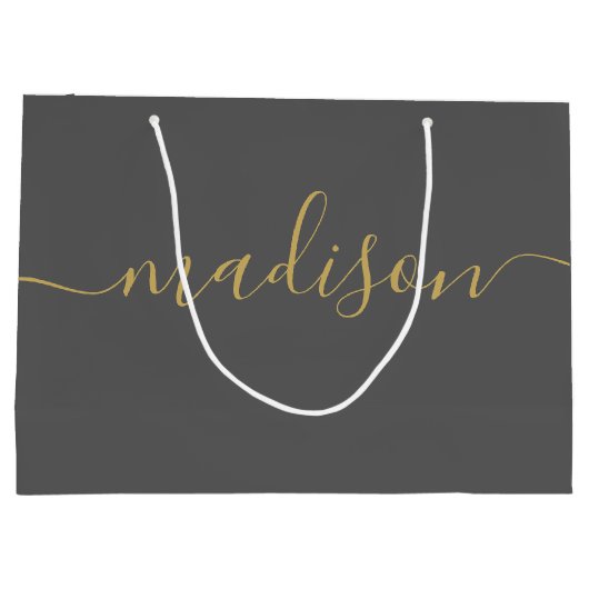 Custom Girly Chic Modern Feminine Gold Script Grau Große Geschenktüte (Rückseite)