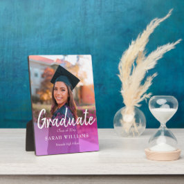 Custom Girly Graduate Foto Script Rosa Overlay Fotoplatte