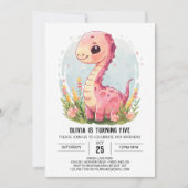 Custom Girly Printable Dinosaur Girl Birthday Einladung (Vorderseite)