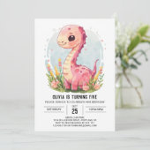 Custom Girly Printable Dinosaur Girl Birthday Einladung (Stehend Vorderseite)