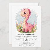 Custom Girly Printable Dinosaur Girl Birthday Einladung (Vorne/Hinten)