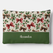 Custom Girly Red Bows with Holly Christmas Pattern Zubehörtasche (Vorderseite)