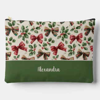 Custom Girly Red Bows with Holly Christmas Pattern Zubehörtasche