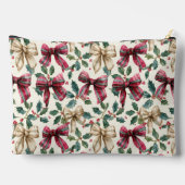 Custom Girly Red Bows with Holly Christmas Pattern Zubehörtasche (Rückseite)
