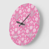 Custom girly rose pink Scandi hummingbirds floral Große Wanduhr (Winkel)